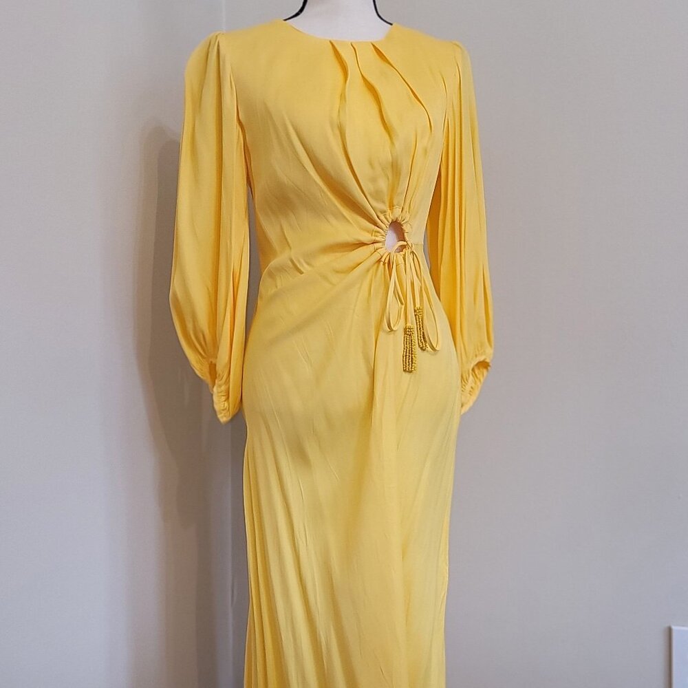 Farm Rio Yellow Maxi Dress with Beaded Tassels - Size Small